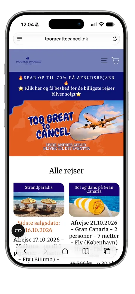 Too Great To Cancels webshop på mobil